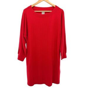 NIC+ZOE Pop Red Rib Knit Long Sleeve Casual Shift Sweater Dress Size‎ Medium NWT